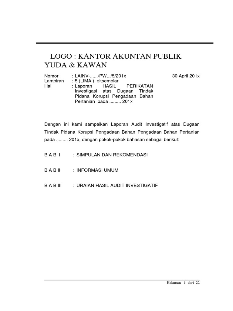 Contoh Format Laporan Investigatif