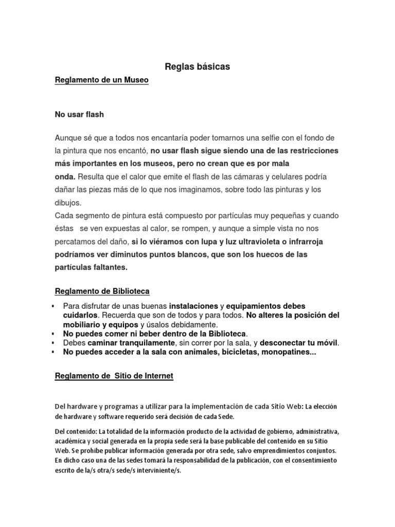 Reglas básicas de un Museo Museo Regulación
