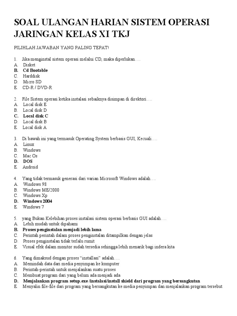 Soal Ulangan Harian Sistem Operasi Jaringan Pdf
