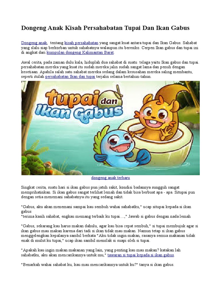 Kisah Persahabatan Tupai Dan Ikan Gabus | PDF