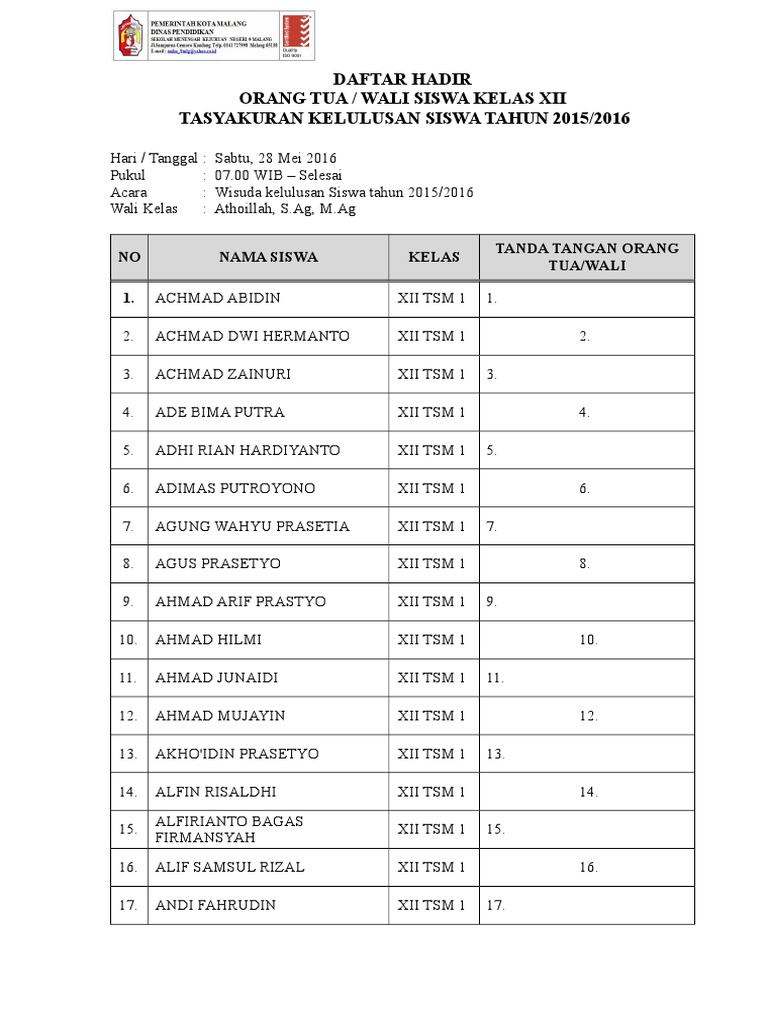 Daftar Hadir Wisda