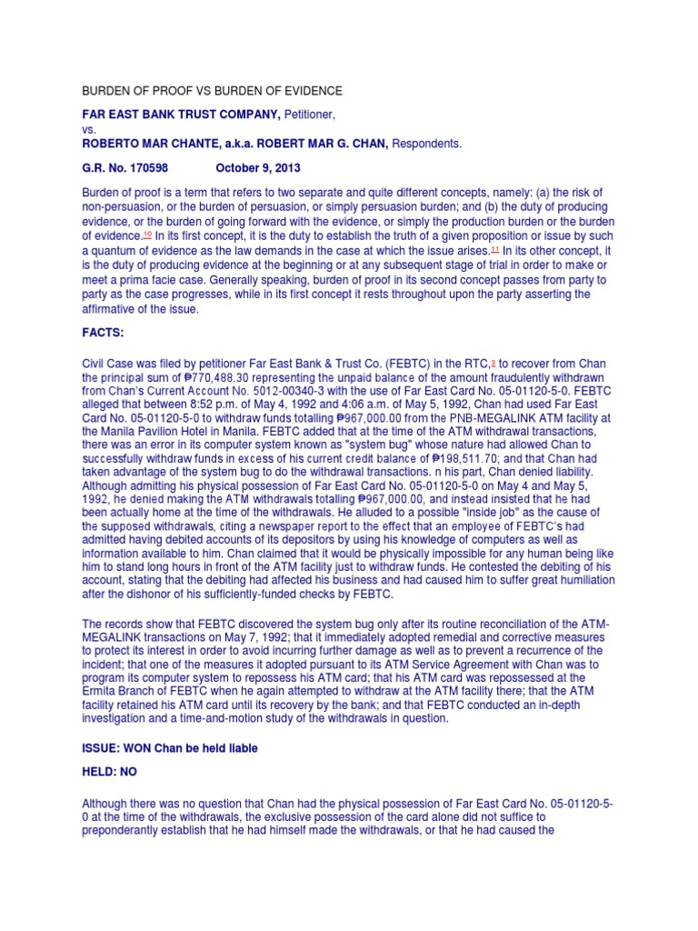 Burden of Proof Vs Burden of Evidence PDF Burden Of Proof (Law