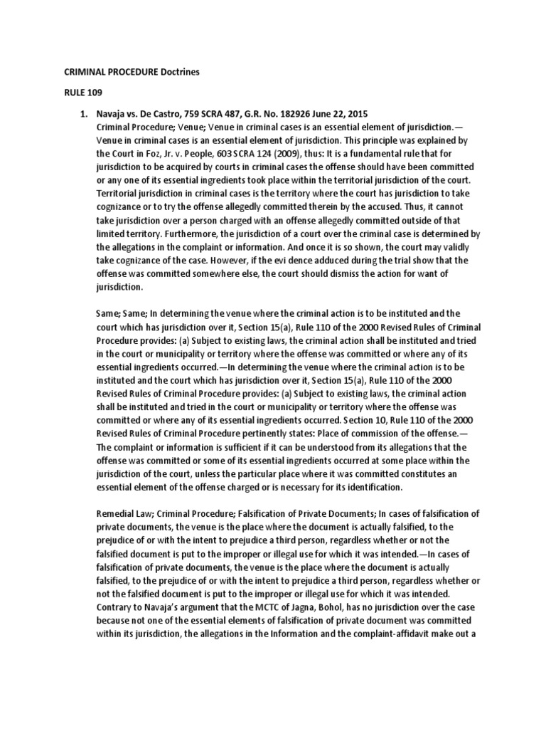 Criminal Procedure: Venue and Jurisdiction | PDF | Venue (Law) | Certiorari
