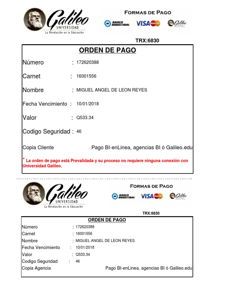 Orden de Pago - Miguel A. De León | PDF | Negocios | Finanzas y dinero