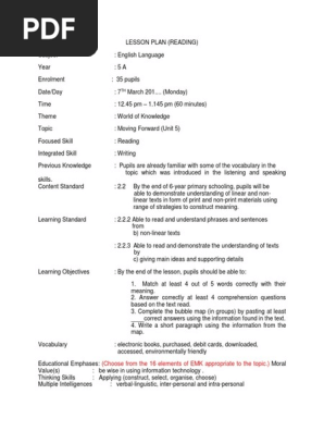 Lesson Plans for Reading and Writing Skills