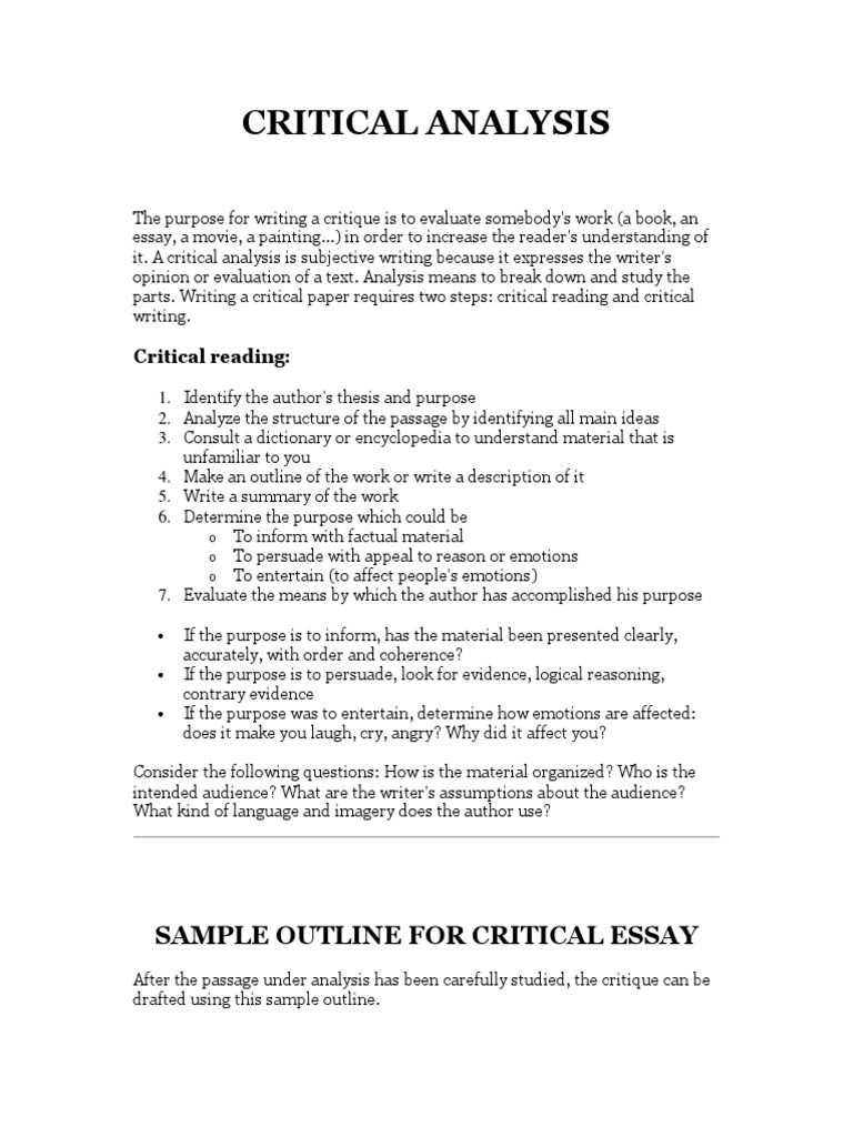 How To Create Critical Analysis | PDF | Essays | Critical Thinking