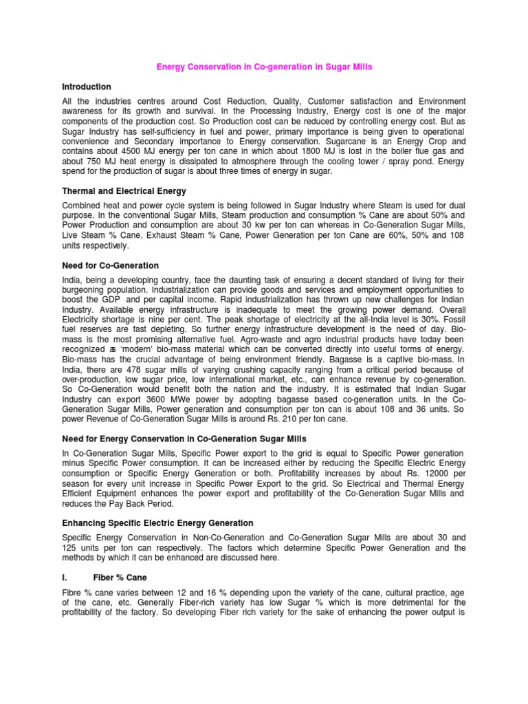 Power Generation | PDF | Cogeneration | Sugarcane