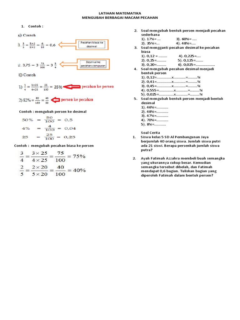 Latihan Matematika Mengubah Berbagai Macam Pecahan
