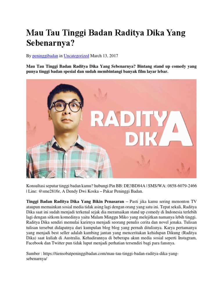 Buat Penggemar Raditya Dika, Mau Tau Tinggi Badan Raditya Dika Yang