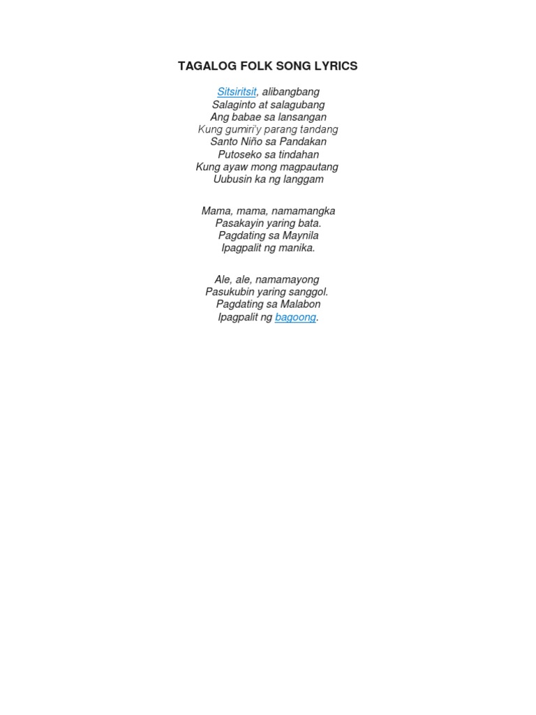 Tagalog Folk Song Lyrics | PDF