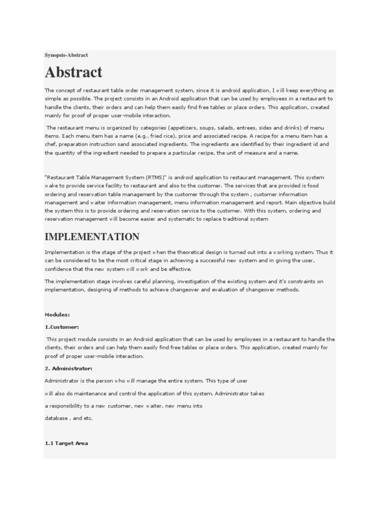 Synopsis Project Report | PDF | Menu | Restaurants