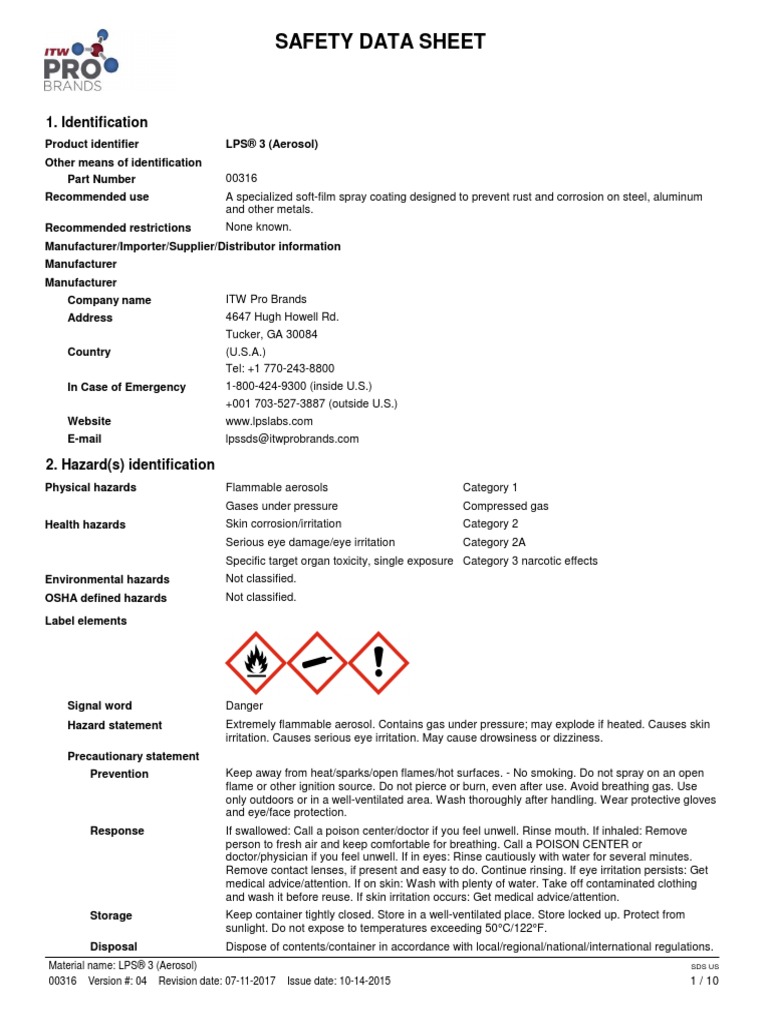 LPS3 Primier Rust Inhibitor PDF Dangerous Goods Toxicity