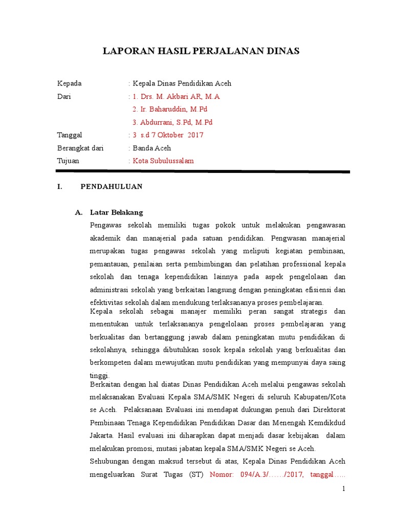 Contoh Laporan Perjalanan Dinas 1 Pdf