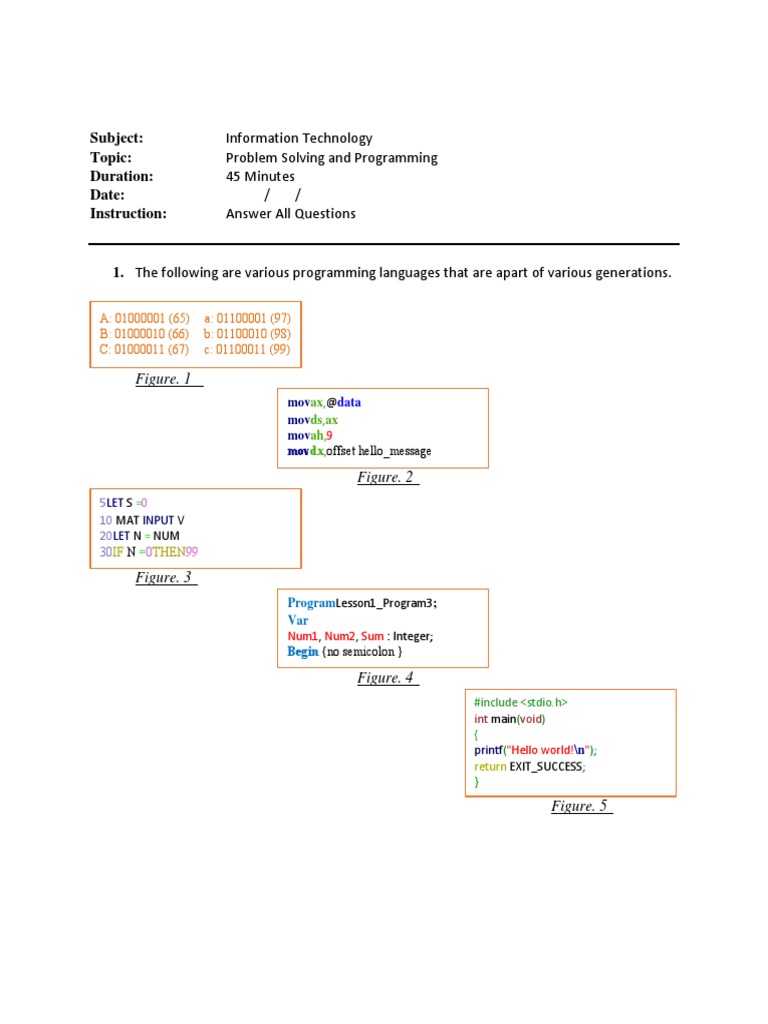 Programing Test 1 | PDF | Data Type | Programming Language