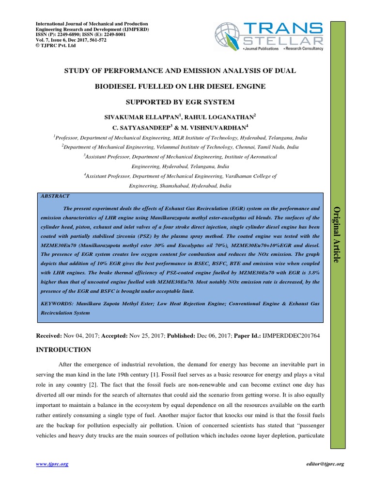 Study of Performance and Emission Analysis of Dual Biodiesel Fuelled On ...
