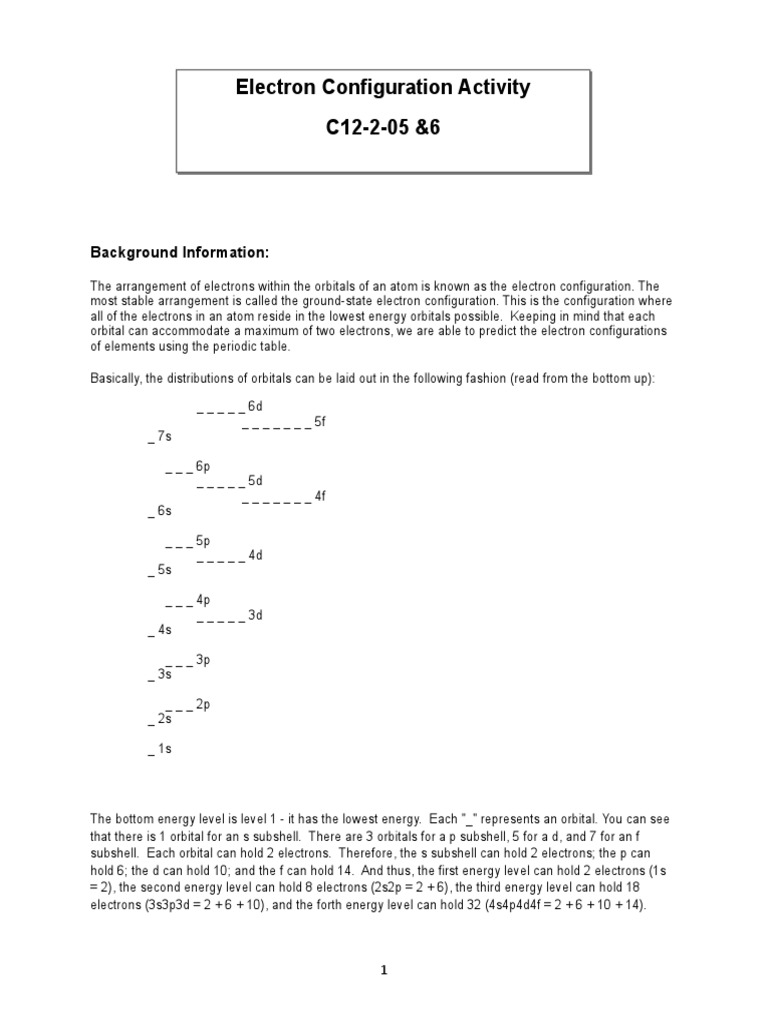 Electron Configuration Activity C12!2!5 & 06 | PDF | Electron ...