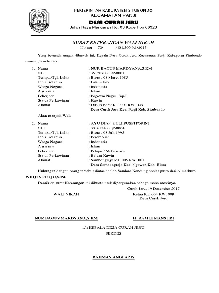 Surat Keterangan Wali Nikah