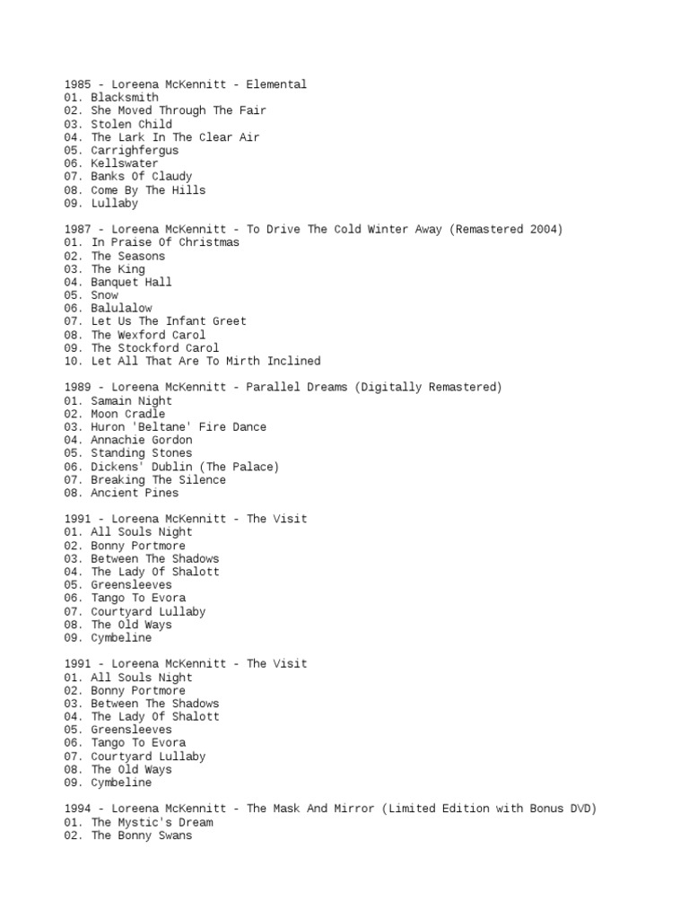 Loreena Mckennitt Tracklist Entertainment Award Entertainment General scribd