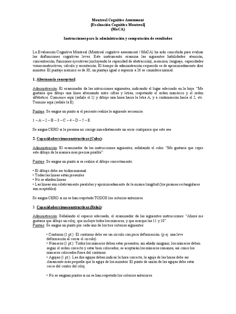 Test de MoCA Español | PDF | Sustracción | Ciencia cognitiva