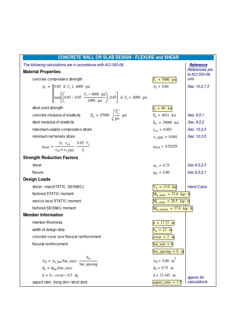 Mathcad - ACI 350 Elevated Slab DF OZ UV | PDF | Strength Of Materials ...