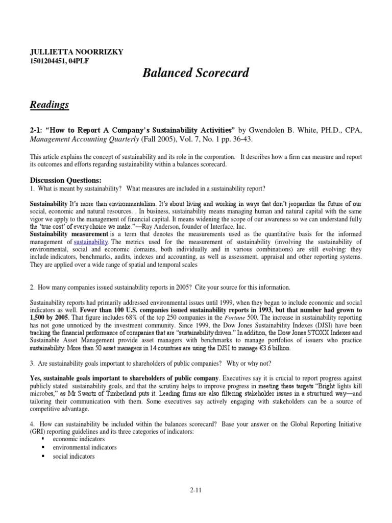 Sustainability Balanced Scorecard Guide | PDF | Sustainability ...