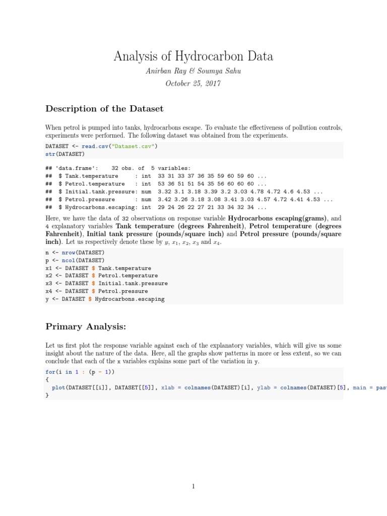 Hydrocarbon Emission Data Analysis | PDF | Multicollinearity | Errors ...