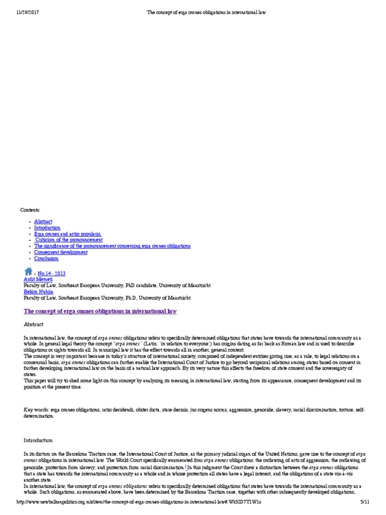 Defining Erga Omnes Obligations An Analysis Of The International Court
