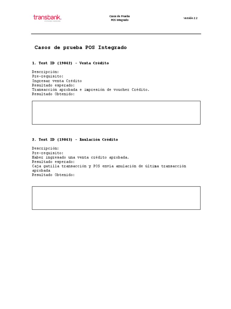 Casos de Prueba POS Integrado VX520 | PDF | Tarjeta de débito ...