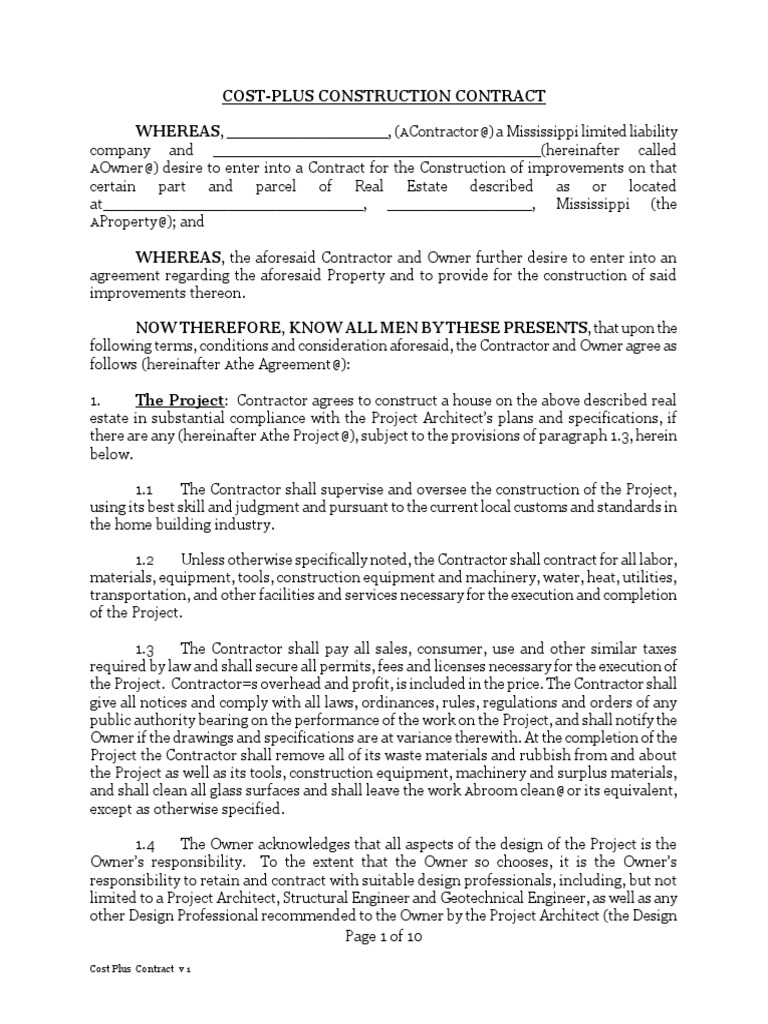 Cost Plus Construction Contract 9 2 PDF Arbitration Indemnity