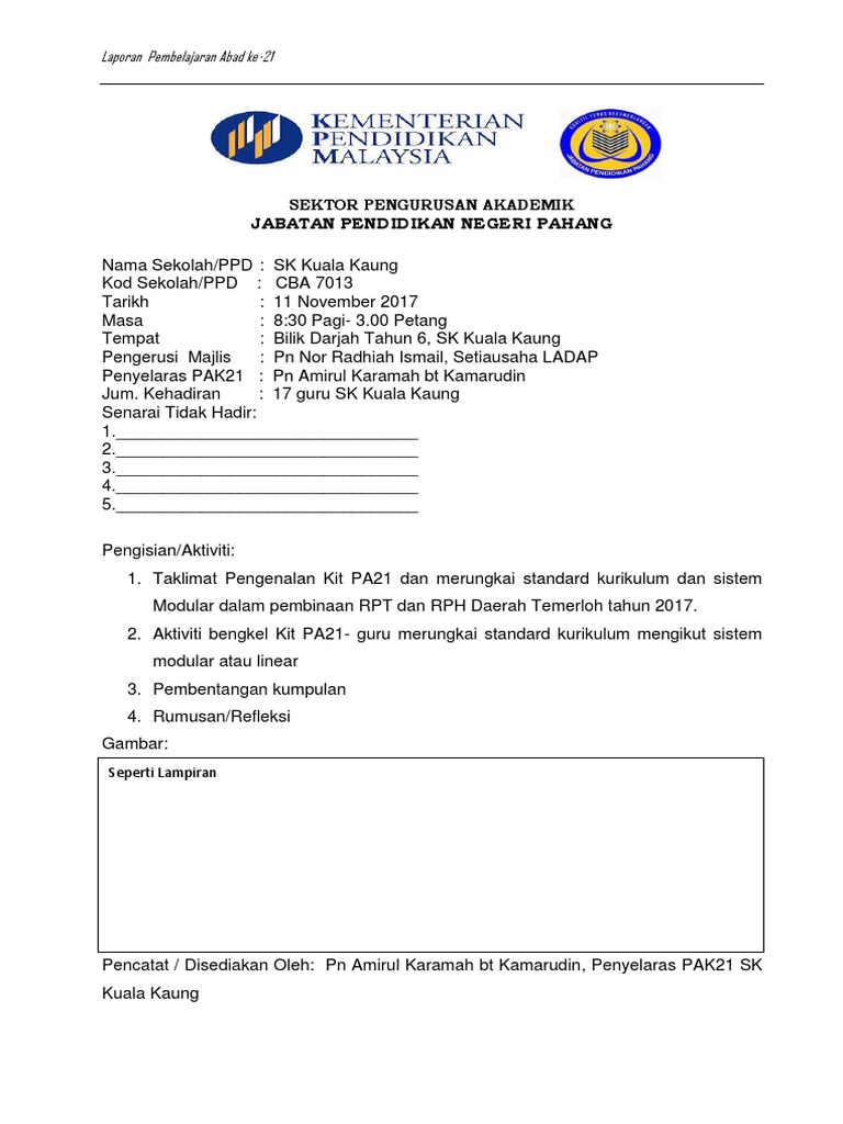 Borang Laporan Kit Pak21 11 November 2017 | PDF