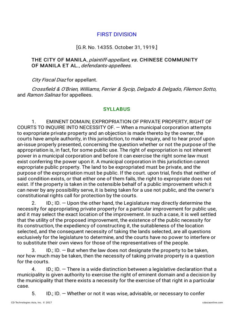 Manila's Expropriation Case Overview | PDF | Eminent Domain | Property