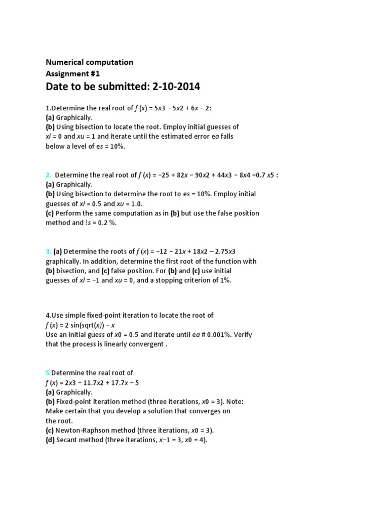 Numerical Computation Assignment 1 | PDF | Teaching Methods & Materials