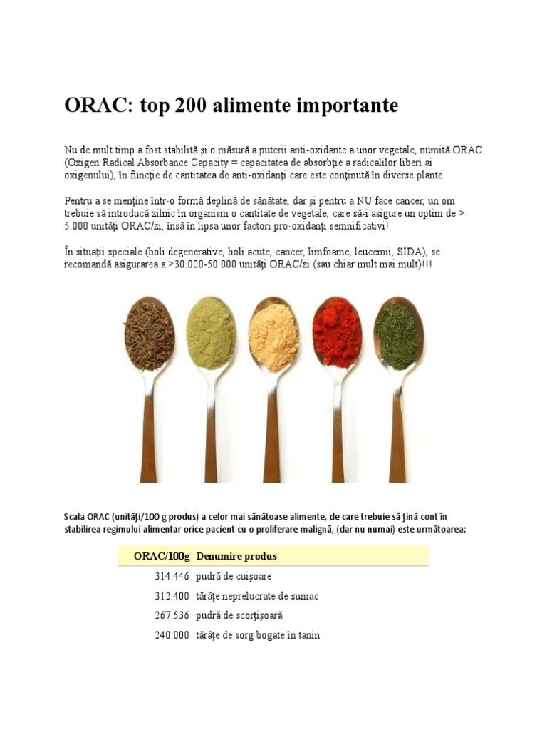 ORAC - Top 200 Alimente Importante | PDF