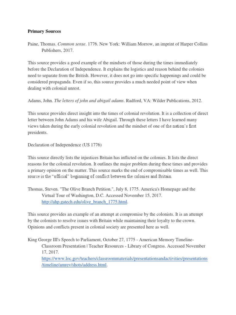 annotated bibliography for the declaration of independence