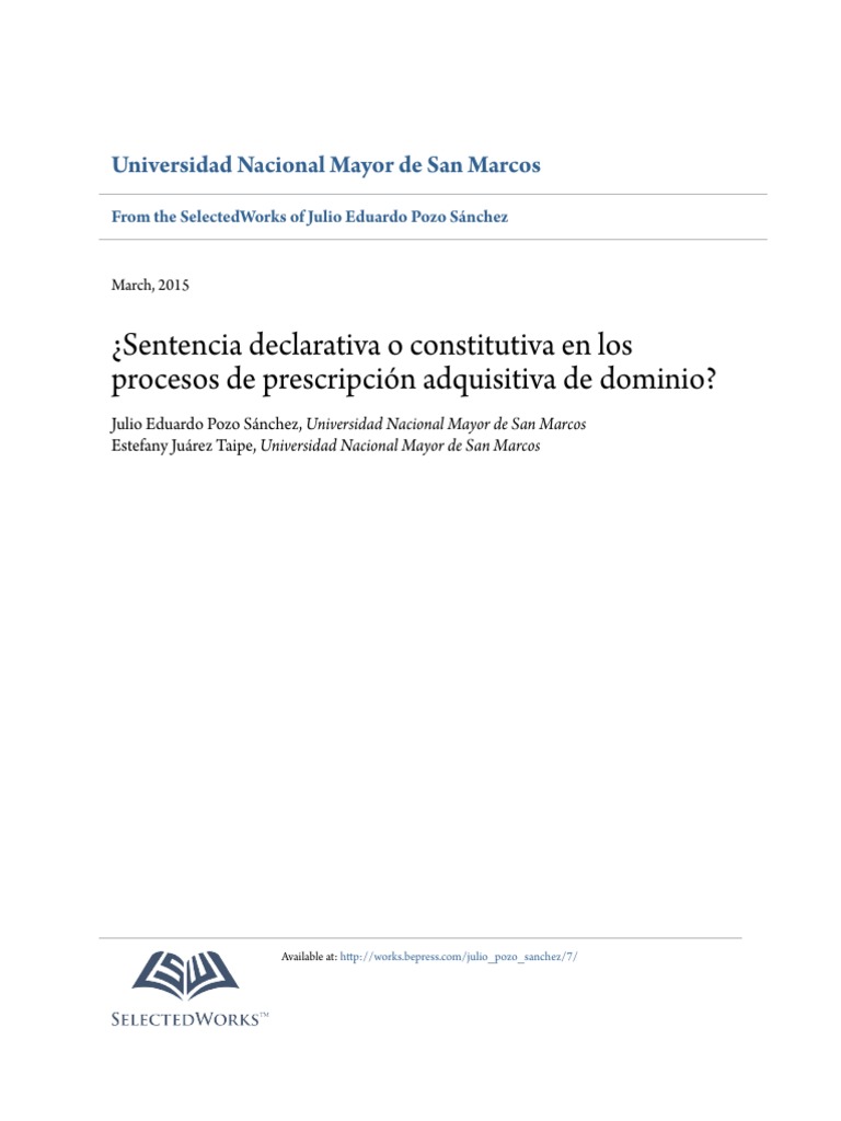 ¿Sentencia Declarativa o Constitutiva en Los PDF | PDF | Posesión (Ley