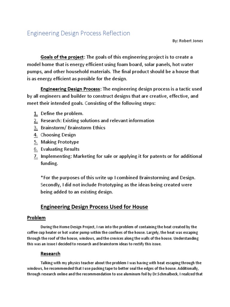 Engineering Design Process Reflection PDF Engineering Design