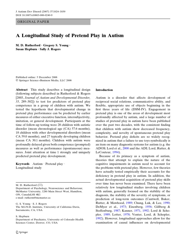 Predictors of Pretend Play in Autism | PDF | Autism | Theory Of Mind