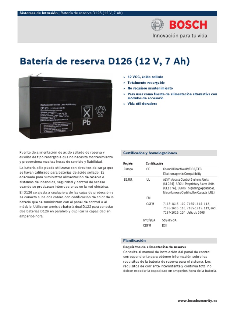Bateria D126 | PDF | Batería (electricidad) | Electricidad