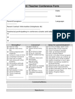 Parent Teacher Conference Form Sample
