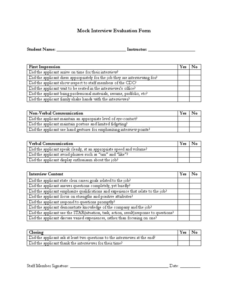 Mock Interview Evaluation Form