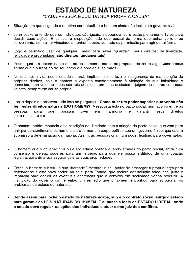 Estado de Natureza | PDF | Contrato social | John Locke