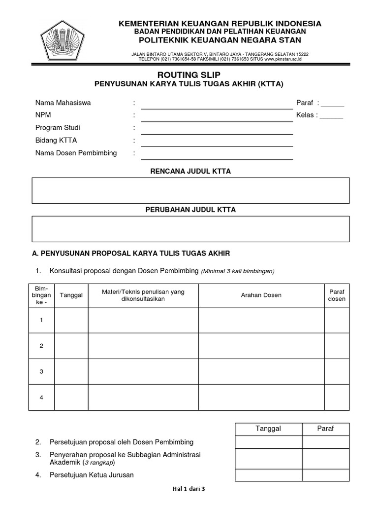 Panduan Penyusunan KTTA dan Routing Slip | PDF