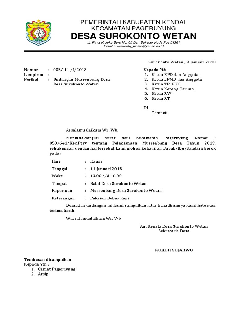Contoh Surat Undangan Rapat Aparat Desa Contoh Semua Jenis Surat Undangan