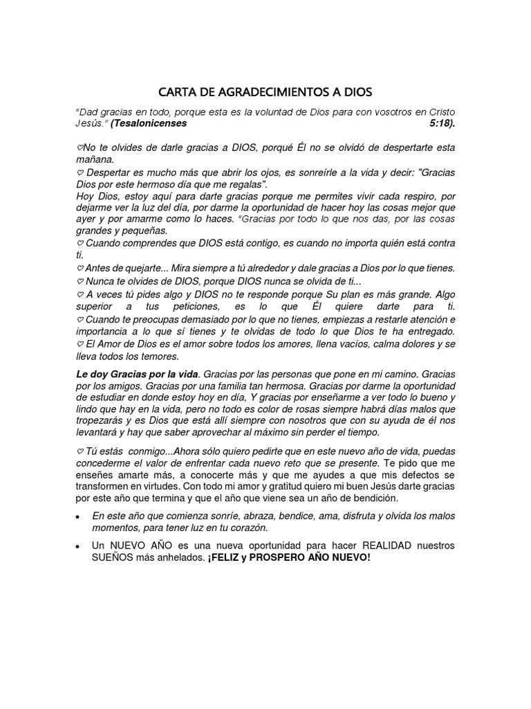 Carta de Agradecimientos A Dios  PDF  Amor  Religión y creencia