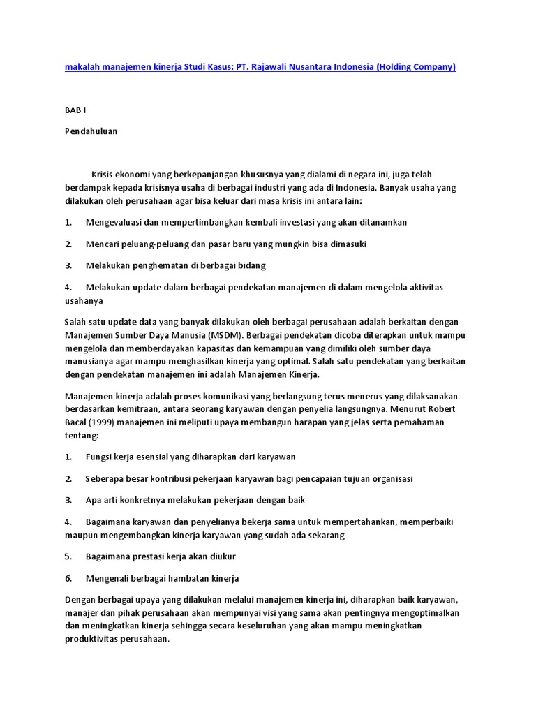Makalah Manajemen Kinerja Studi Kasus