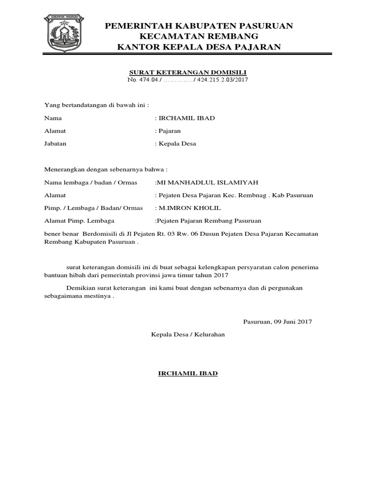 Surat Keterangan Domisili Desa