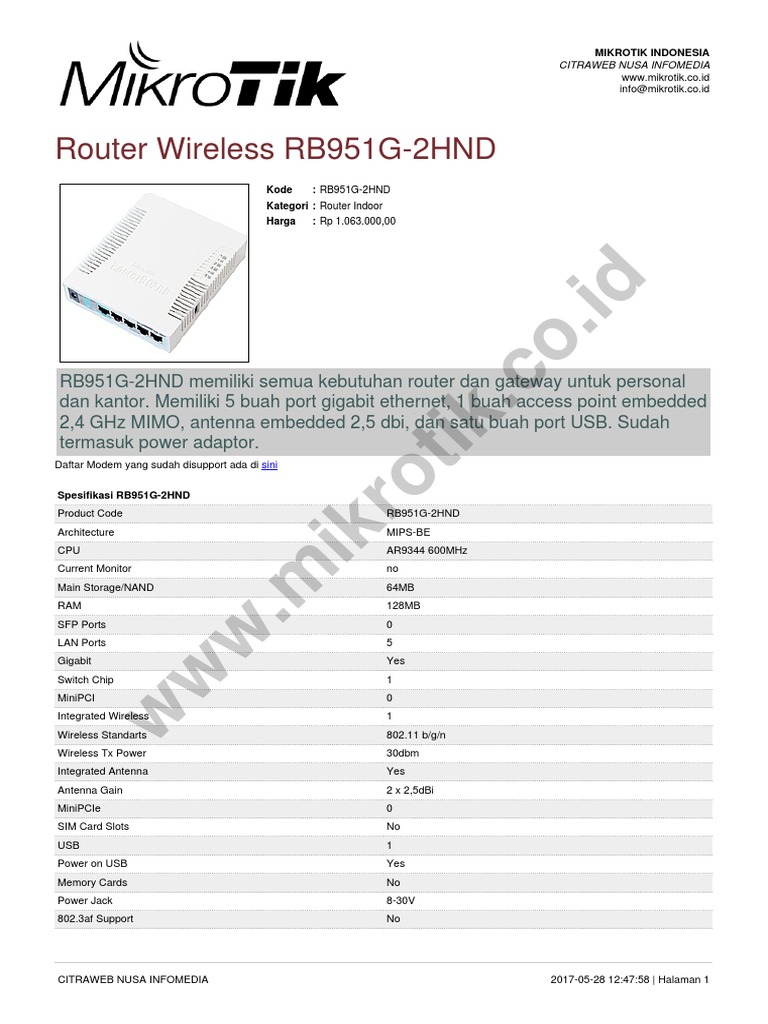 RB951G-2HND Router Specifications | PDF