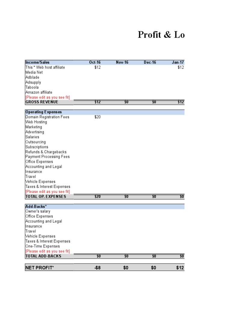 Profit & Loss Statement - 2016/2017 (TTM) : Income/Sales Oct-16 Nov-16 ...
