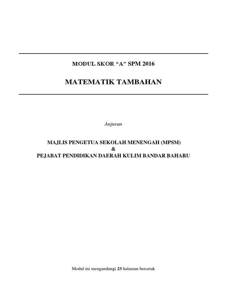 Modul Skor a Matematik Tambahan