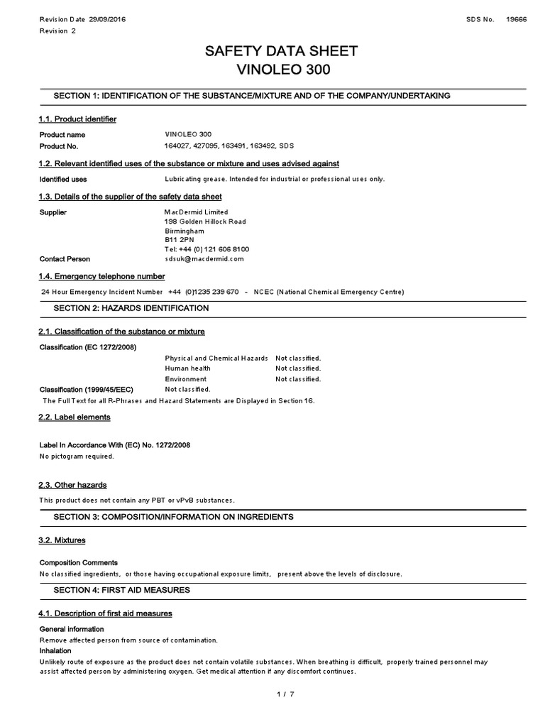 MSDS Jointing Lubricant SL1 & SL2 From June 2017 PDF Dangerous
